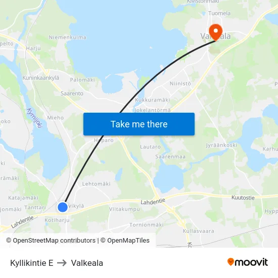 Kyllikintie E to Valkeala map