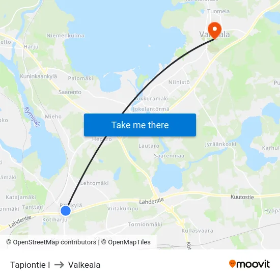 Tapiontie I to Valkeala map
