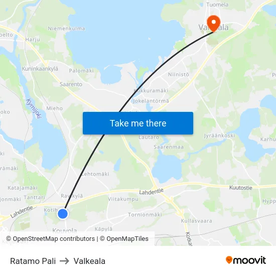 Ratamo Pali to Valkeala map