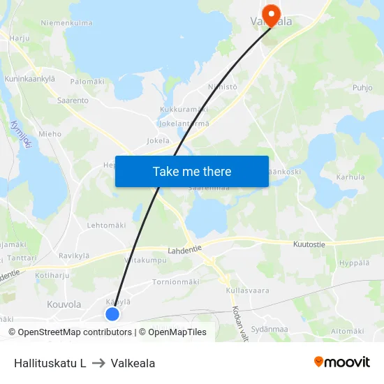 Hallituskatu L to Valkeala map