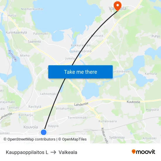 Kauppaoppilaitos L to Valkeala map