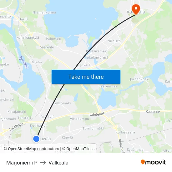Marjoniemi P to Valkeala map