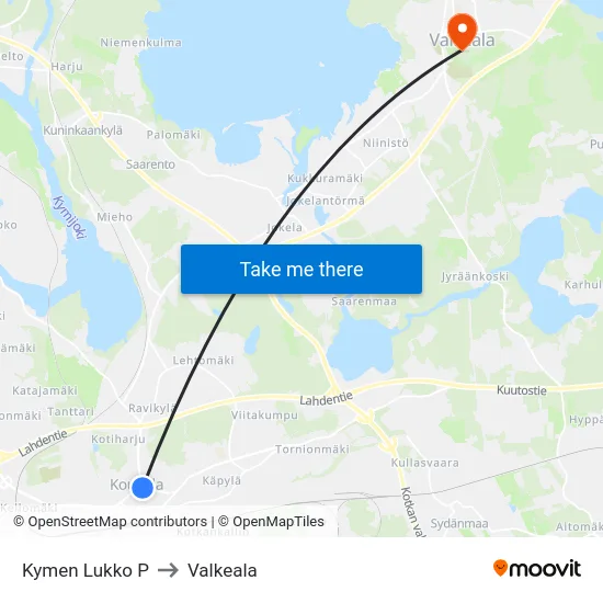 Kymen Lukko P to Valkeala map