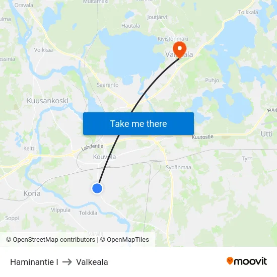 Haminantie I to Valkeala map