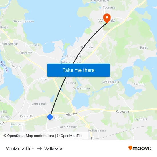 Venlanraitti E to Valkeala map