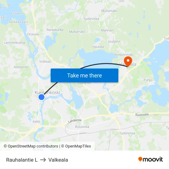 Rauhalantie L to Valkeala map