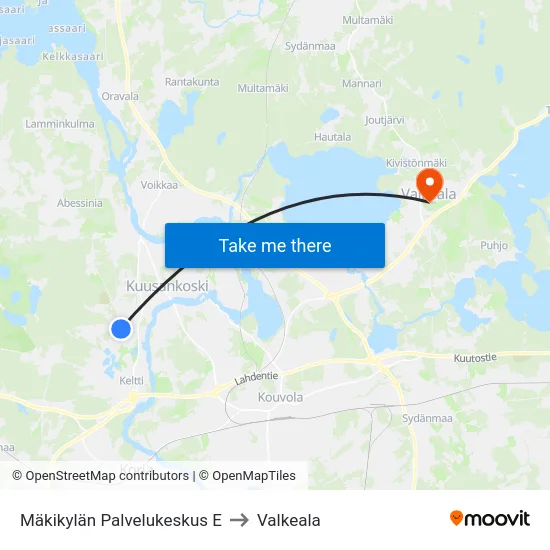 Mäkikylän Palvelukeskus E to Valkeala map