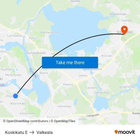 Koskikatu E to Valkeala map