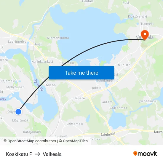 Koskikatu P to Valkeala map