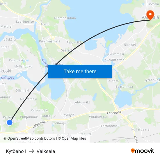 Kytöaho I to Valkeala map