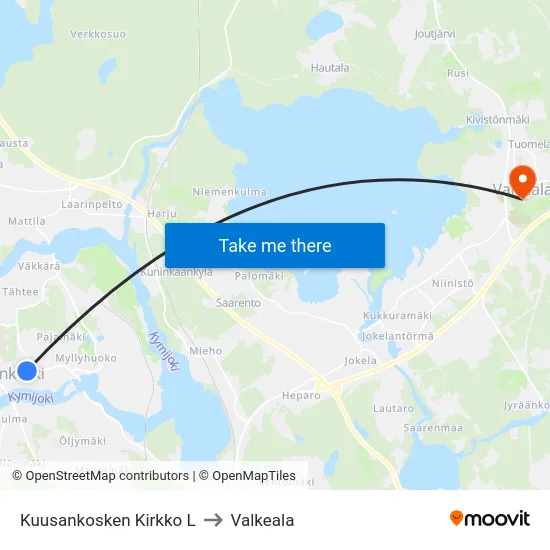 Kuusankosken Kirkko L to Valkeala map