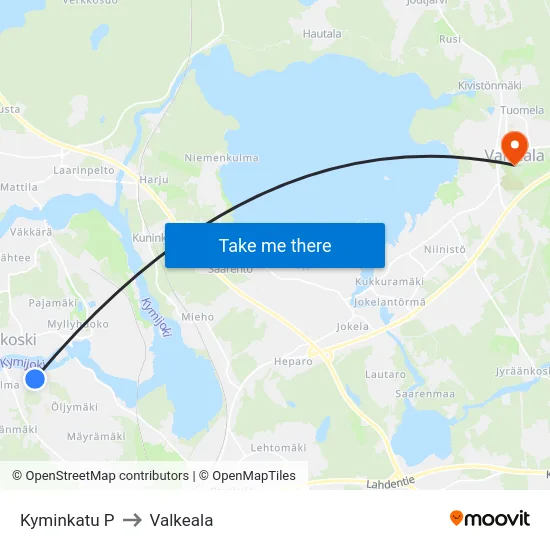 Kyminkatu P to Valkeala map