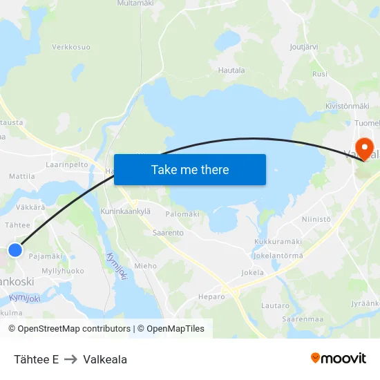 Tähtee E to Valkeala map