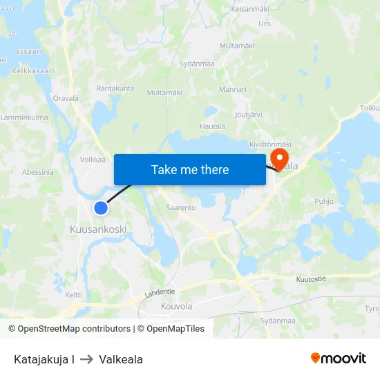 Katajakuja I to Valkeala map