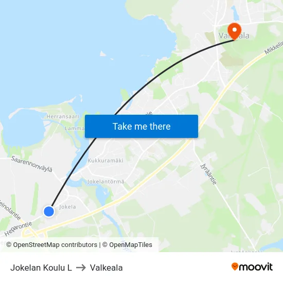 Jokelan Koulu L to Valkeala map