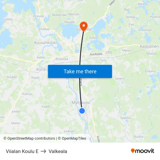 Viialan Koulu E to Valkeala map