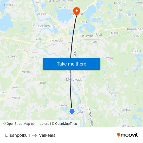 Liisanpolku I to Valkeala map
