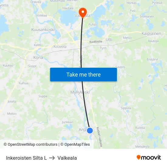 Inkeroisten Silta L to Valkeala map
