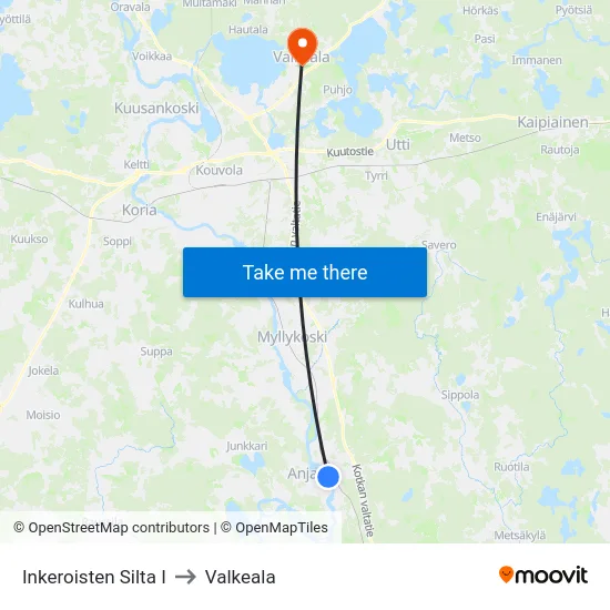 Inkeroisten Silta I to Valkeala map