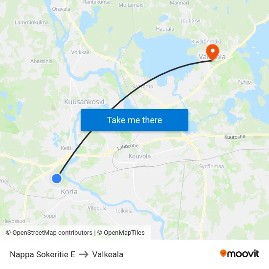 Nappa Sokeritie E to Valkeala map