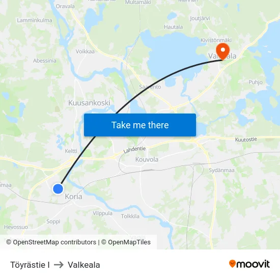 Töyrästie I to Valkeala map
