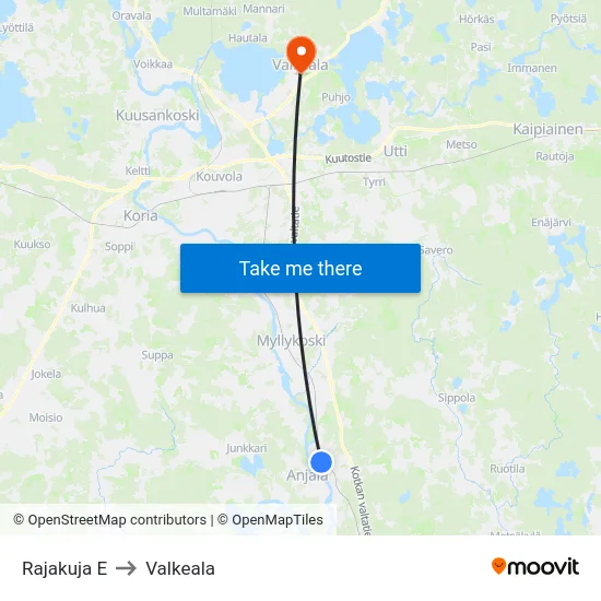 Rajakuja E to Valkeala map