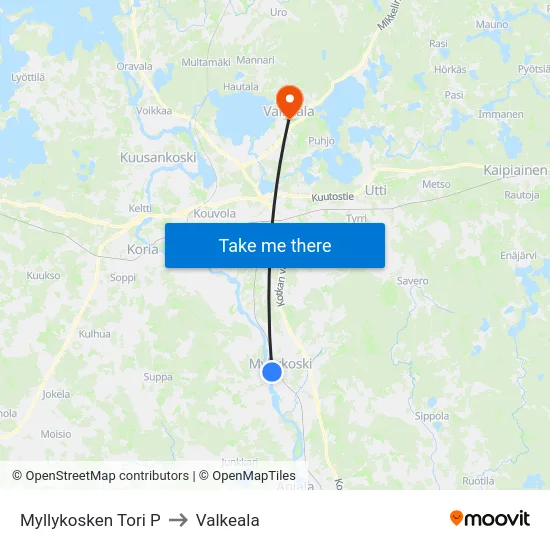 Myllykosken Tori P to Valkeala map