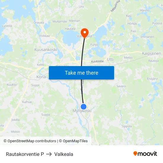 Rautakorventie P to Valkeala map