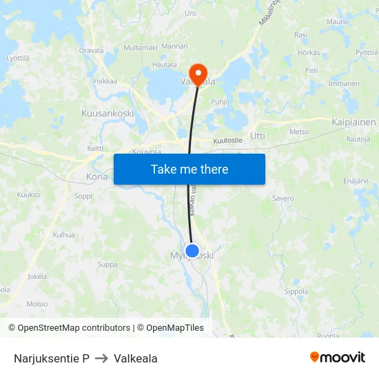 Narjuksentie P to Valkeala map