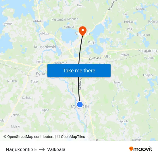 Narjuksentie E to Valkeala map
