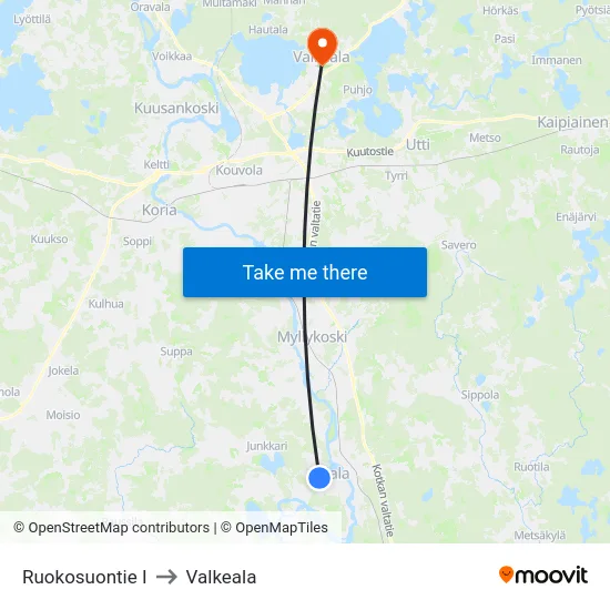 Ruokosuontie I to Valkeala map