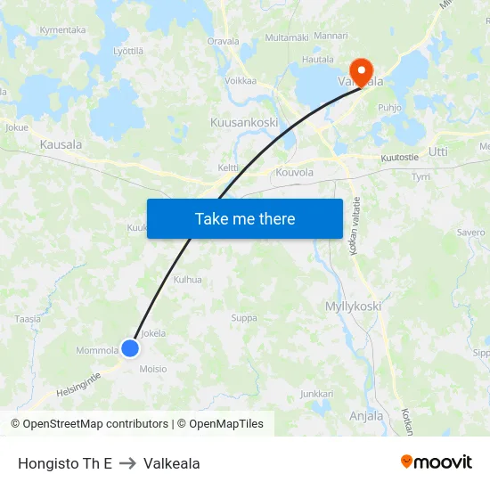 Hongisto Th E to Valkeala map