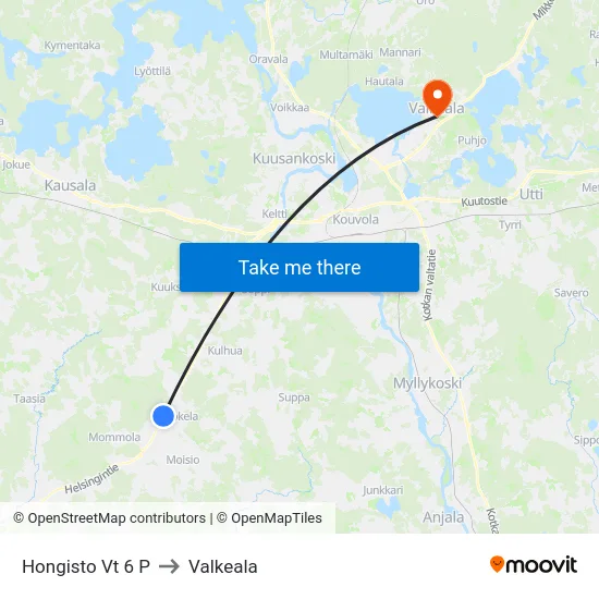 Hongisto Vt 6 P to Valkeala map