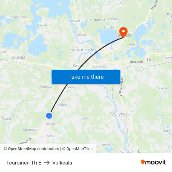 Teuroinen Th E to Valkeala map