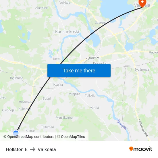 Hellsten E to Valkeala map