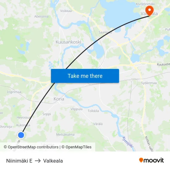Niinimäki E to Valkeala map