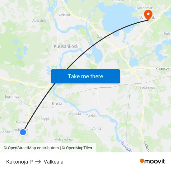 Kukonoja P to Valkeala map