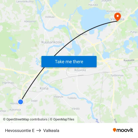 Hevossuontie E to Valkeala map