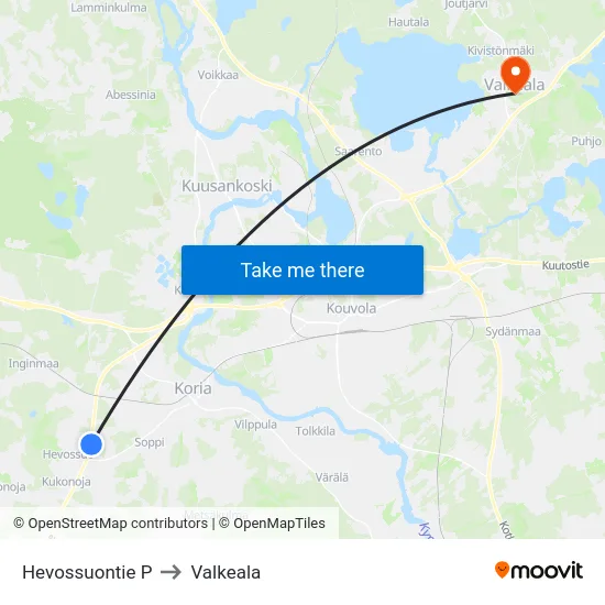 Hevossuontie P to Valkeala map