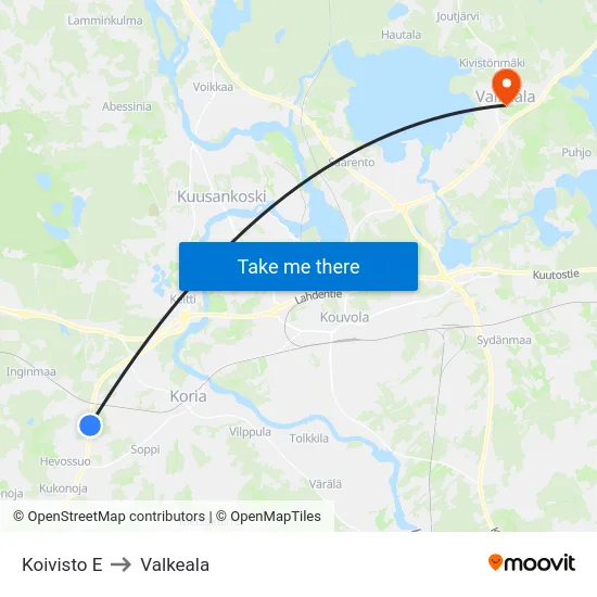 Koivisto E to Valkeala map