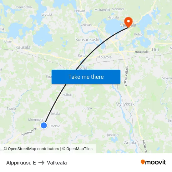 Alppiruusu E to Valkeala map