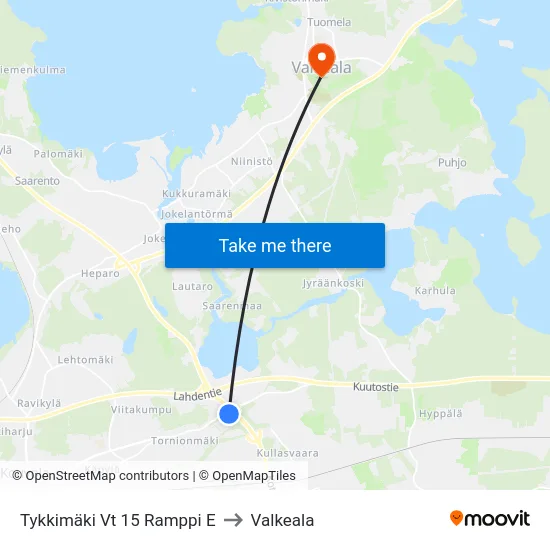 Tykkimäki Vt 15 Ramppi E to Valkeala map
