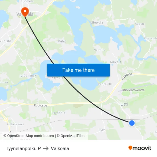 Tyynelänpolku P to Valkeala map