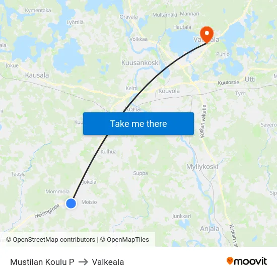Mustilan Koulu P to Valkeala map