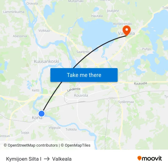 Kymijoen Silta I to Valkeala map