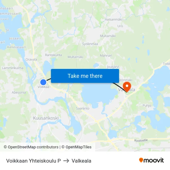 Voikkaan Yhteiskoulu P to Valkeala map