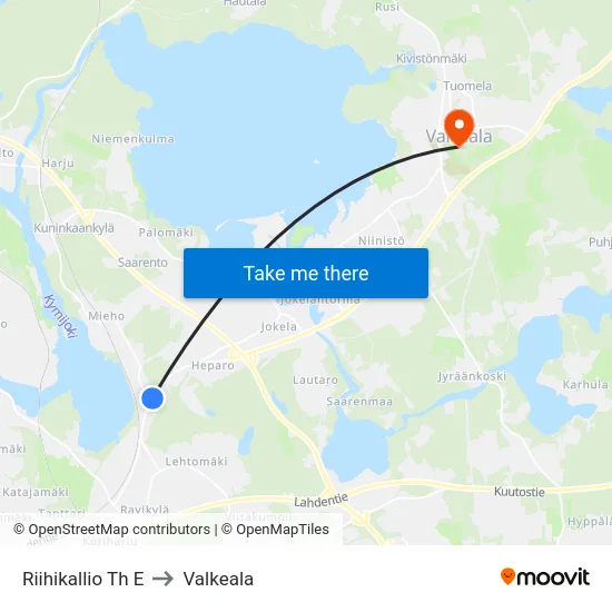 Riihikallio Th E to Valkeala map