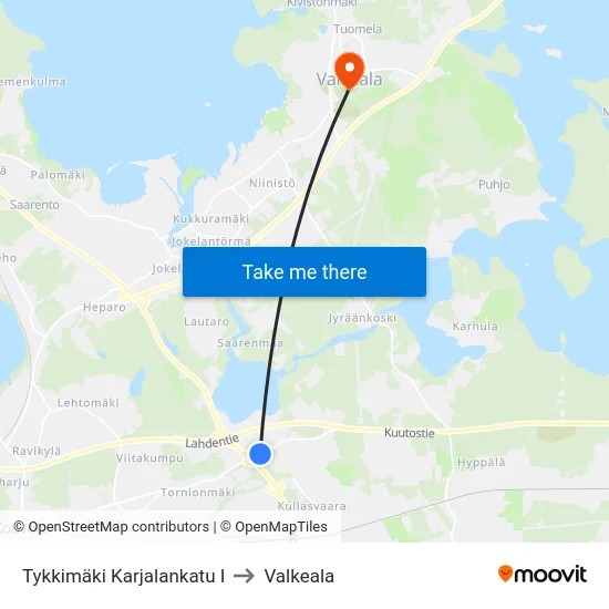 Tykkimäki Karjalankatu I to Valkeala map