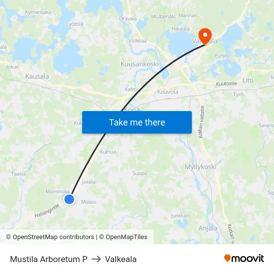Mustila Arboretum P to Valkeala map