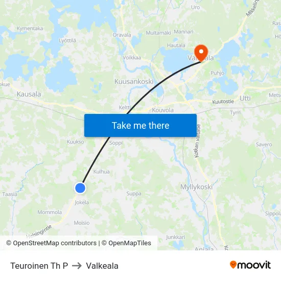 Teuroinen Th P to Valkeala map